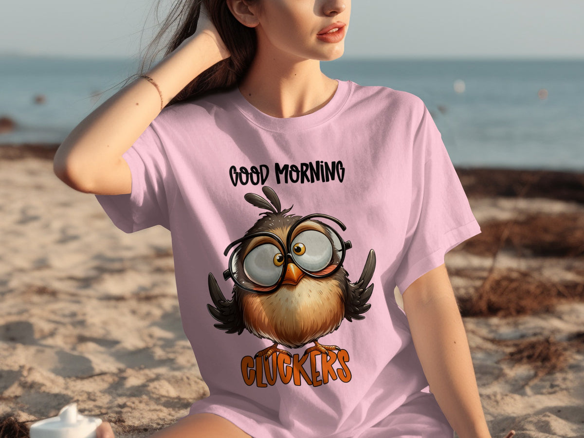 Good Morning Cluckers Cute Owl Graphic Tee Shirt