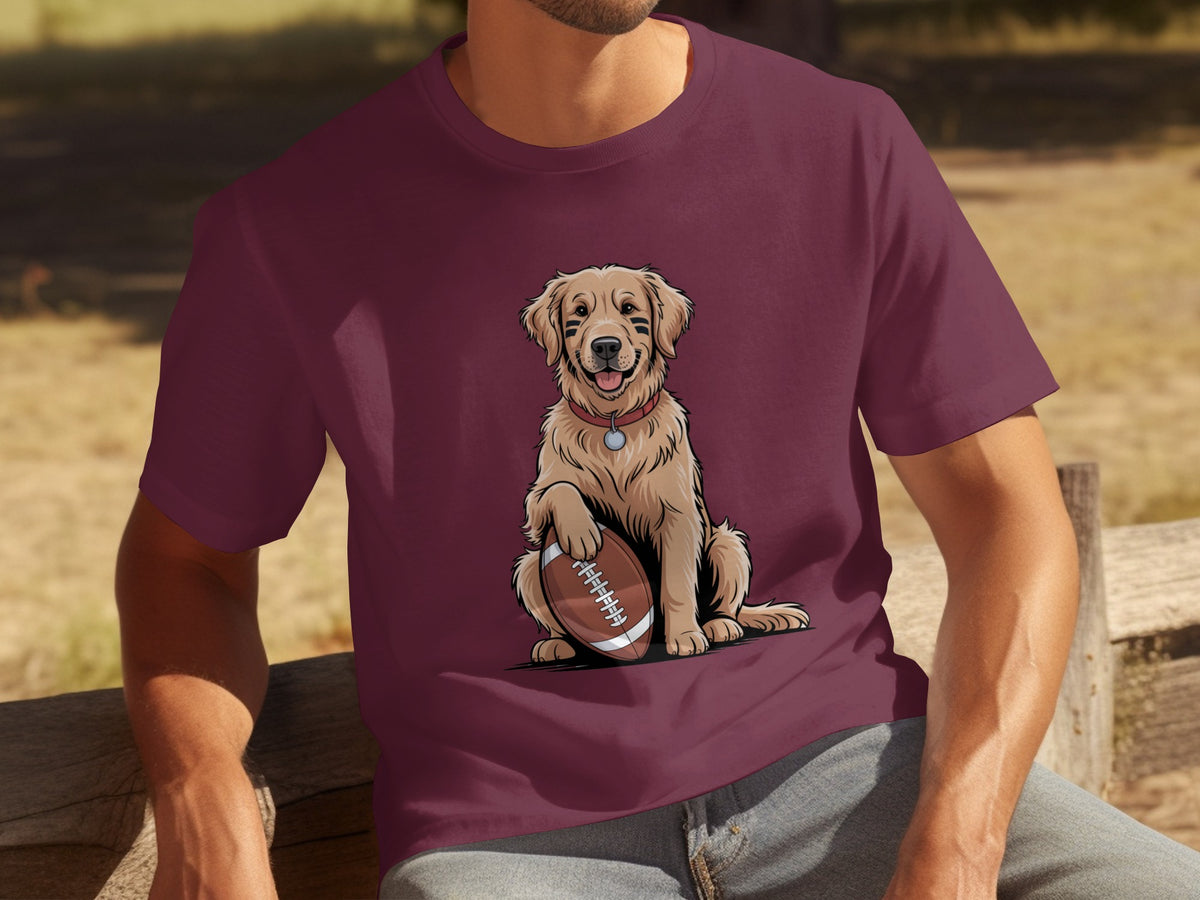Adorable Golden Retriever with Football T-Shirt