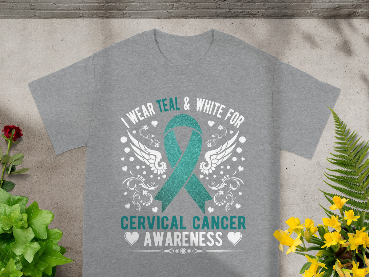 Teal and White Cervical Cancer Awareness T-shirt