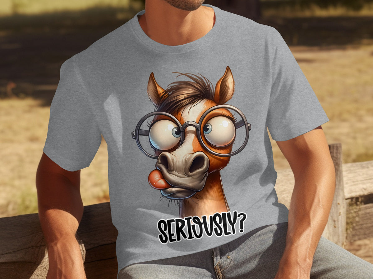 Funny Cartoon Horse with Glasses Seriously Shirt