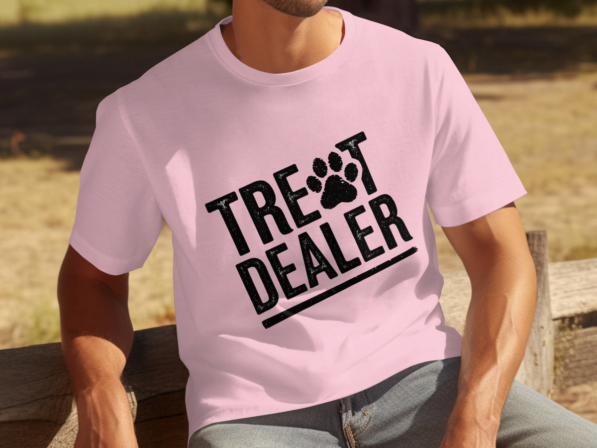 Pink Treat Dealer T-shirt with Black Paw Print Design