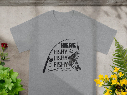 Here Fishy Fishy Fishy Fishing Graphic T-shirt