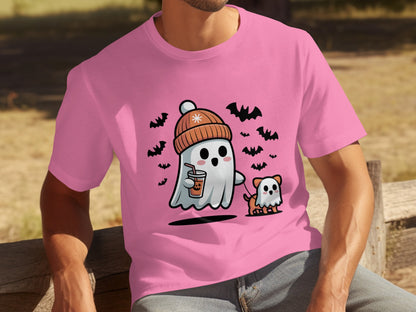 Cute Halloween Ghost and Dog Pink T-Shirt
