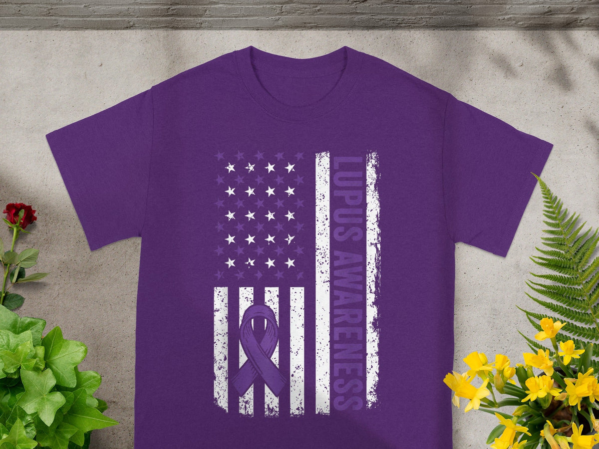 Lupus Awareness American Flag Ribbon T-shirt