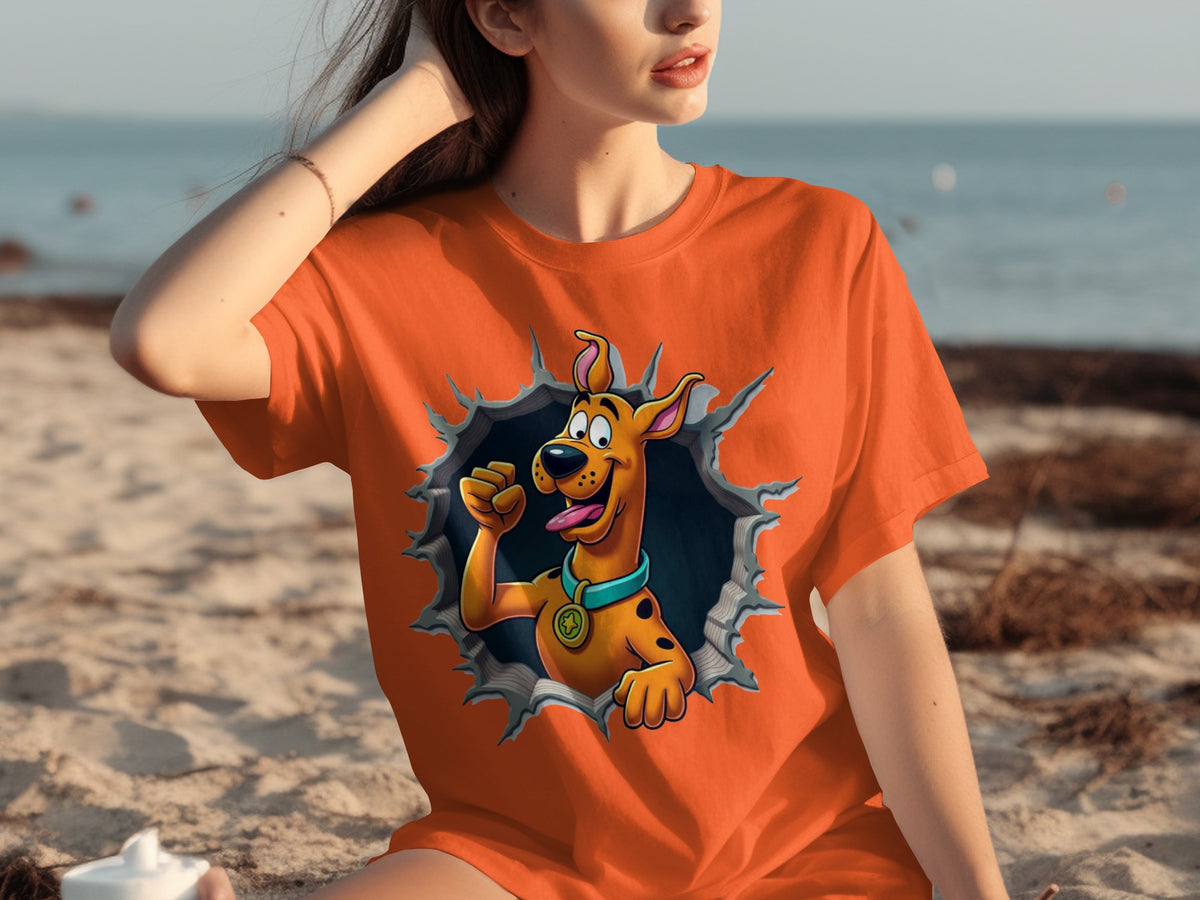 Scooby Doo Breaking Through Print Orange T-shirt