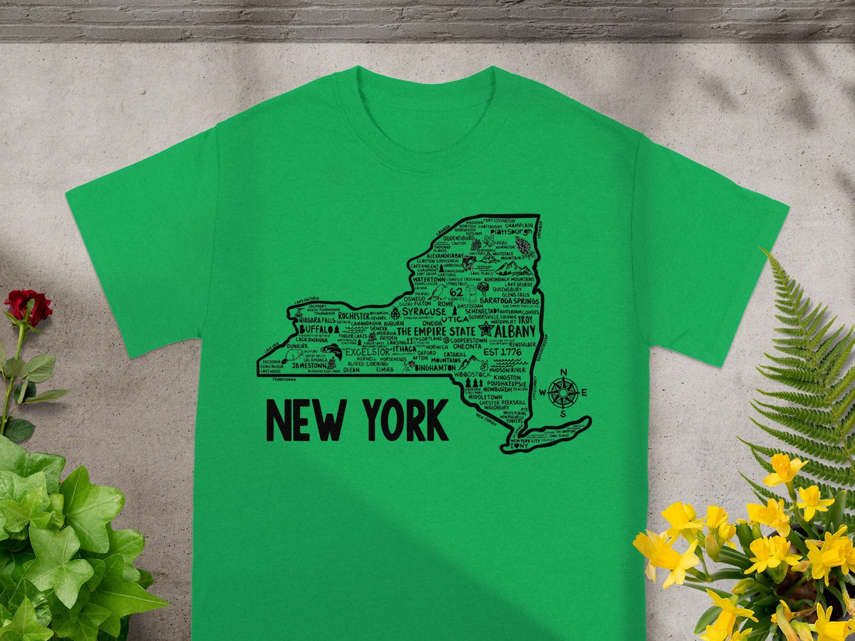 New York State Map Graphic Green T-Shirt