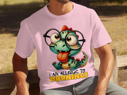 Funny Dinosaur I Am Allergic To Mornings T-Shirt