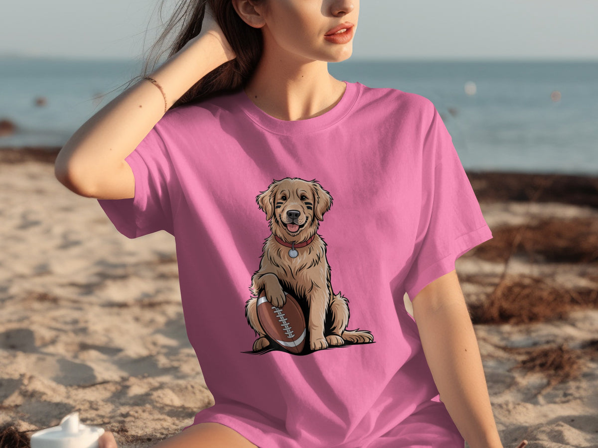 Adorable Golden Retriever with Football T-shirt