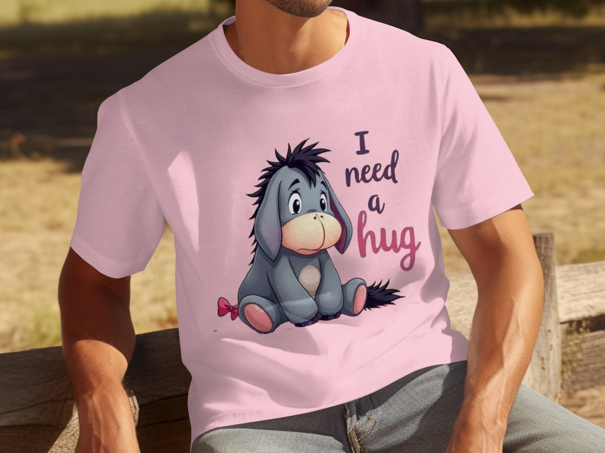 Adorable Pink I Need a Hug Eeyore Design T-shirt