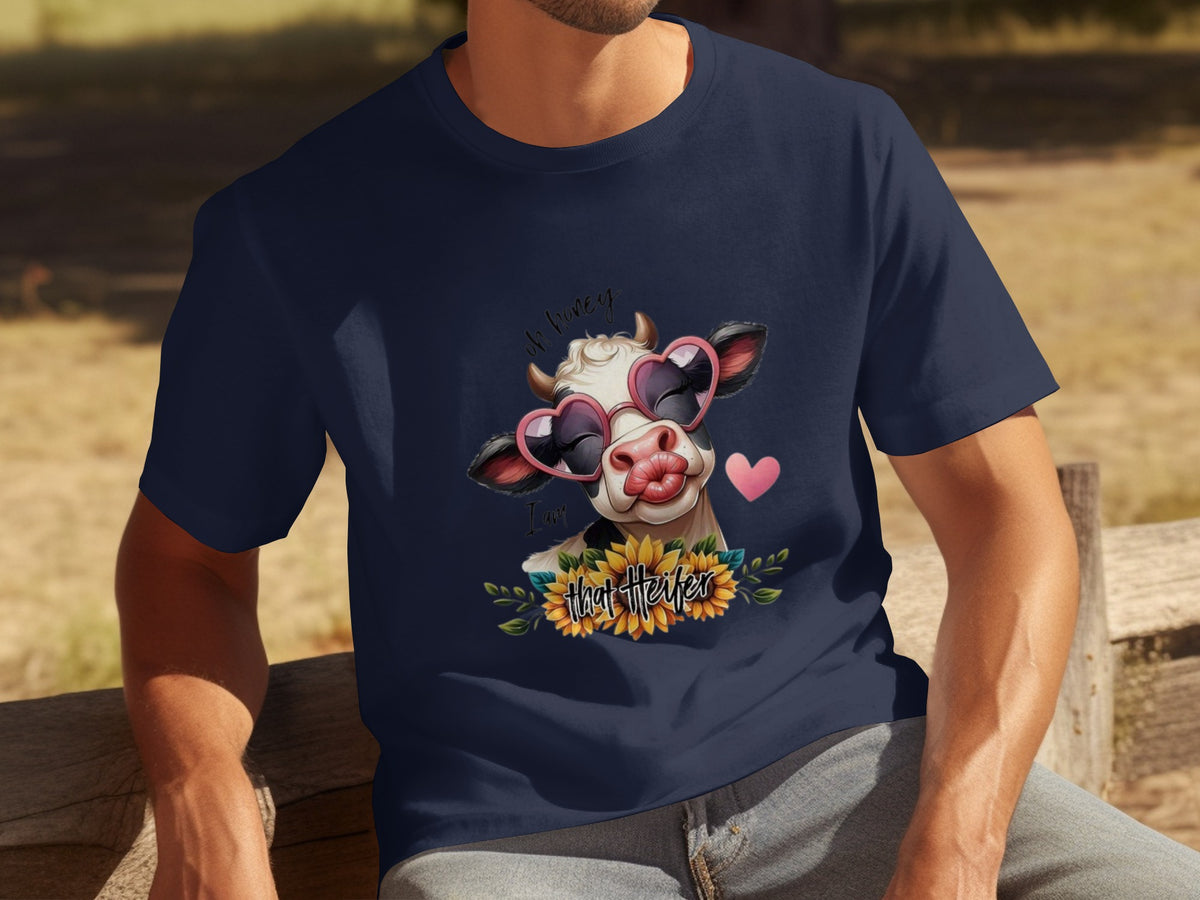 Love Themed Cow Wearing Sunglasses T-Shirt