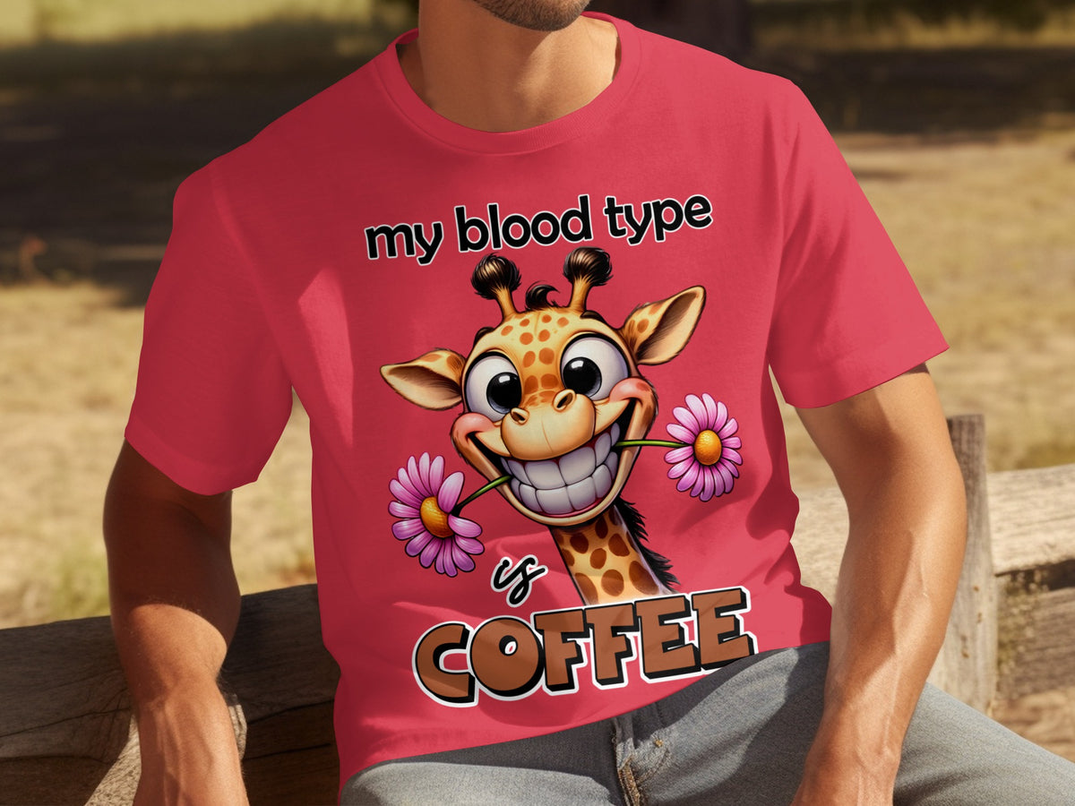 My Blood Type Is Coffee Giraffe Cartoon T-Shirt
