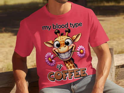 My Blood Type Is Coffee Giraffe Cartoon T-Shirt