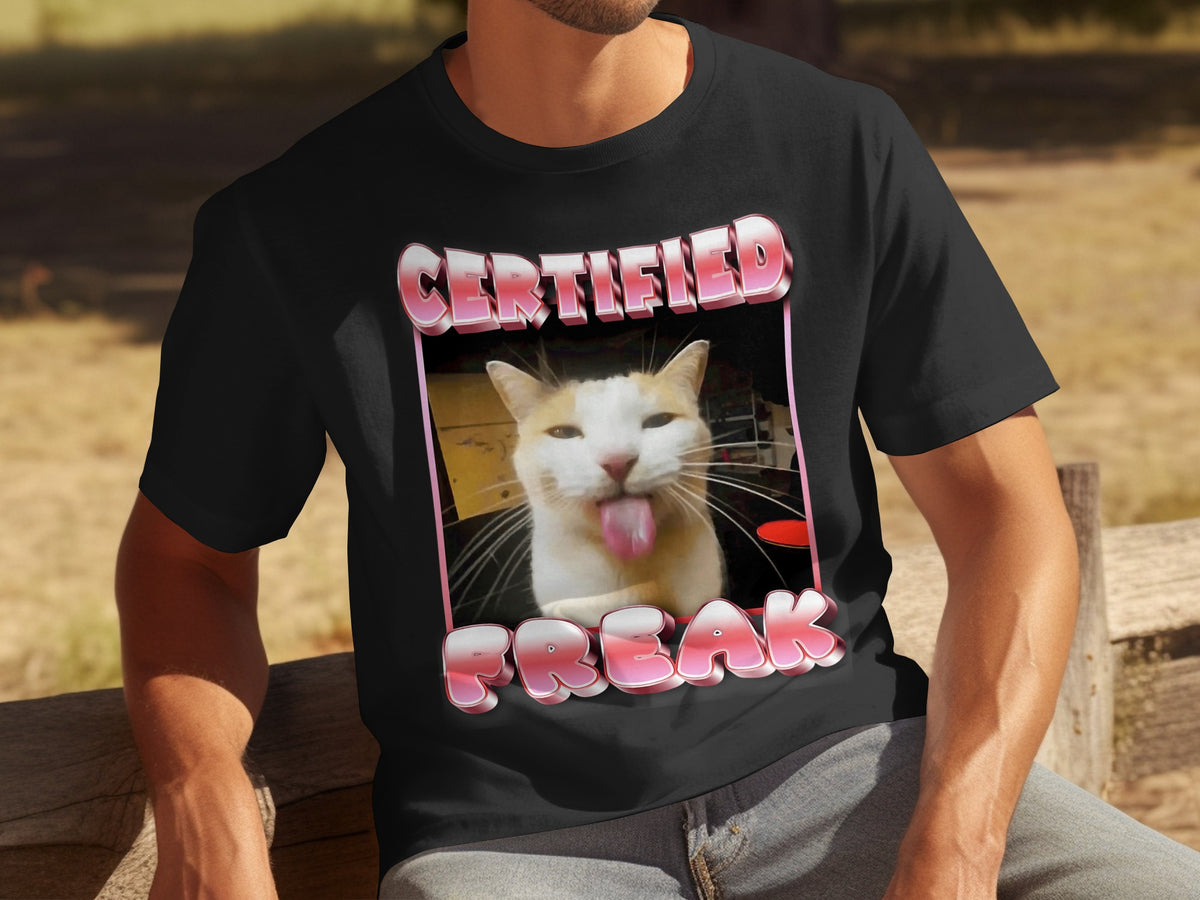 Certified Freak Cat Graphic Design T-Shirt