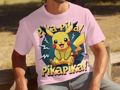 Pika-Pika Pikachu Pink T-Shirt Fun Graphic Design T-Shirt