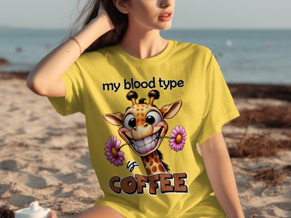 My Blood Type is Coffee Funny Giraffe T-Shirt