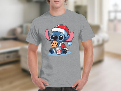 Santa Stitch Eating Cookie Christmas T-shirt