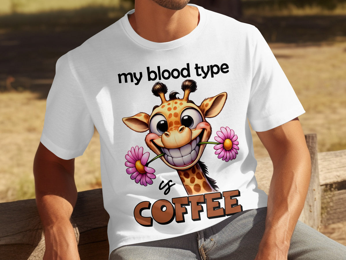 My Blood Type Is Coffee Funny Giraffe Graphic T-Shirt