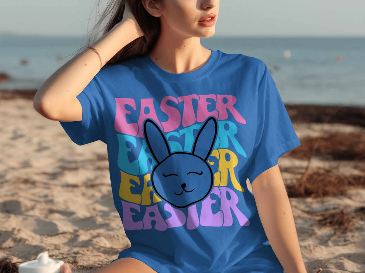 Colorful Easter Bunny Graphic Design Shirt for Spring