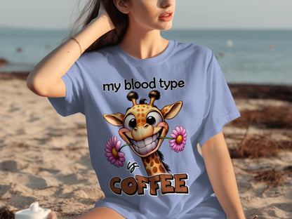 My Blood Type Is Coffee Giraffe Graphic T-Shirt