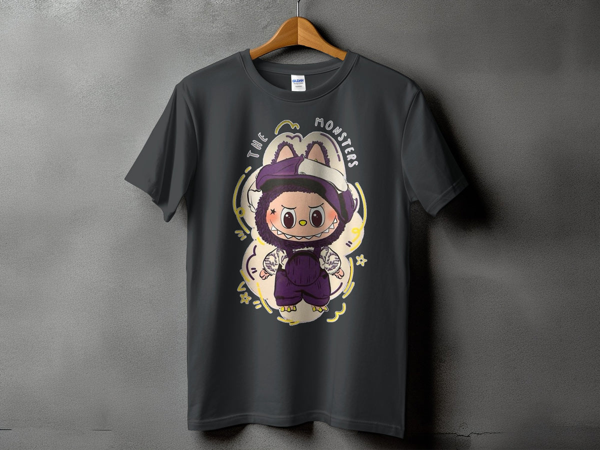 Dark grey t-shirt with cartoon monster design and text "THE MONSTERS".
