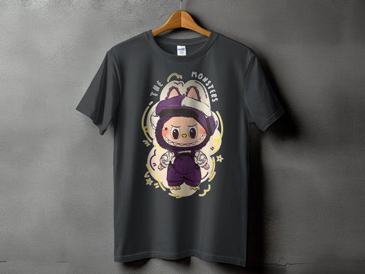 Dark grey t-shirt with cartoon monster design and text "THE MONSTERS".