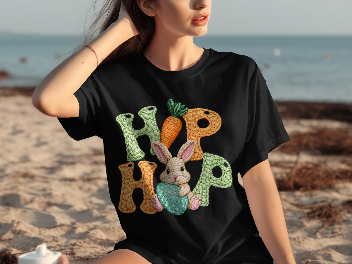 Cute Bunny Hop T-Shirt with Embroidered Design