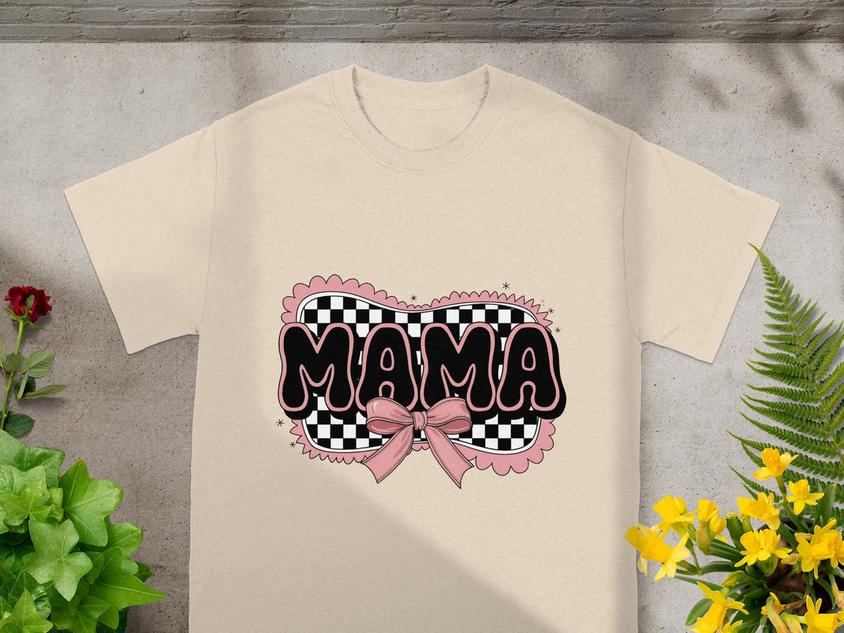 Mama Text with Checkered Pattern Graphic T-shirt