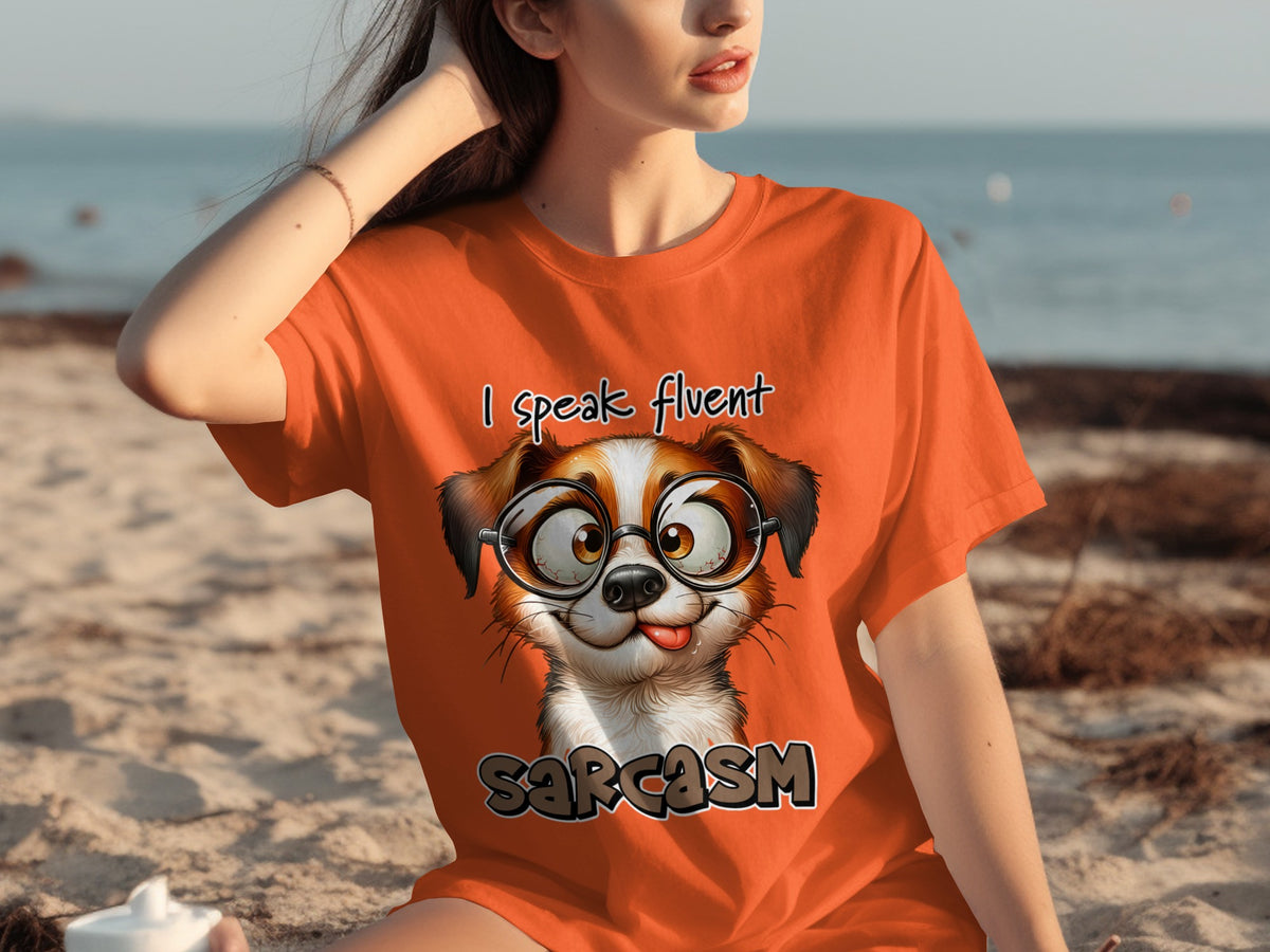 I Speak Fluent Sarcasm Dog Graphic Orange Shirt
