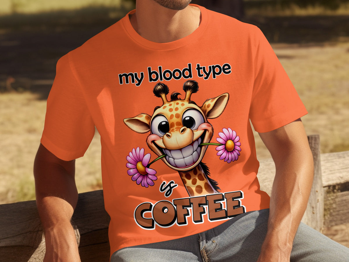 My Blood Type Is Coffee Funny Giraffe Graphic Tee