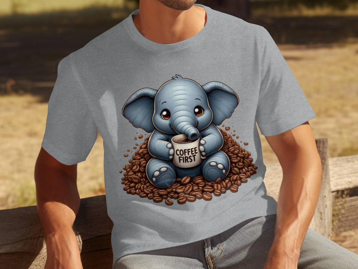 Cute Baby Elephant Drinking Coffee T-Shirt Design