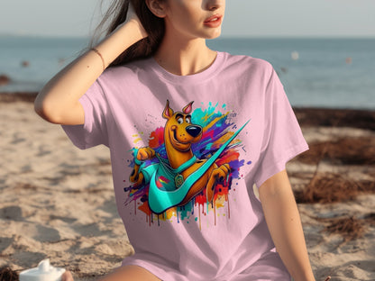 Colorful Dog Character Art Beachwear T-shirt Design