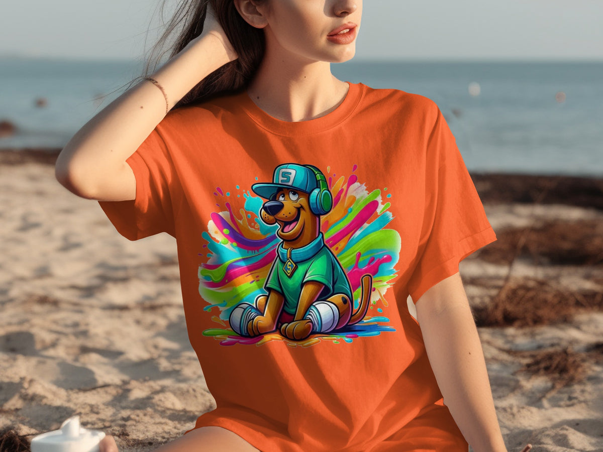 Colorful Cartoon Dog Wearing Headphones Shirt