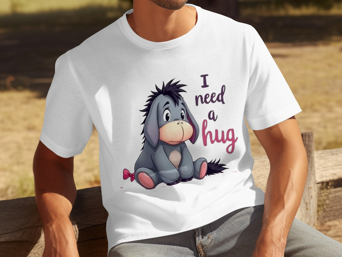 I Need a Hug Cute Donkey Graphic White T-Shirt