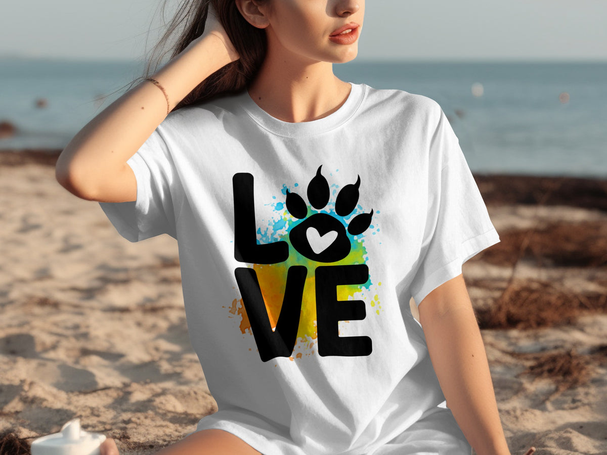 Colorful Love Paw Heart Design Graphic Tee