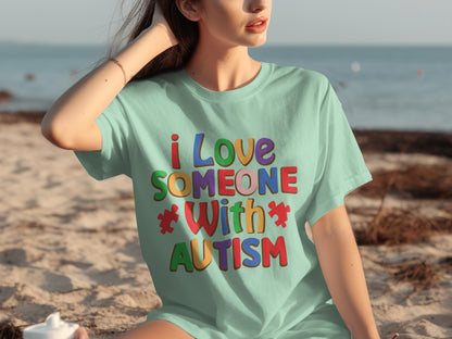 I Love Someone With Autism Colorful Lettering Shirt