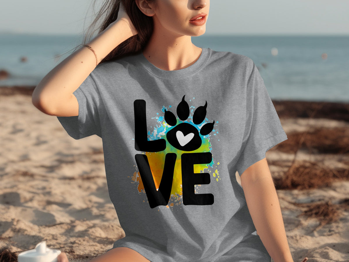 Love Paw Print T-Shirt with Colorful Graphic Design