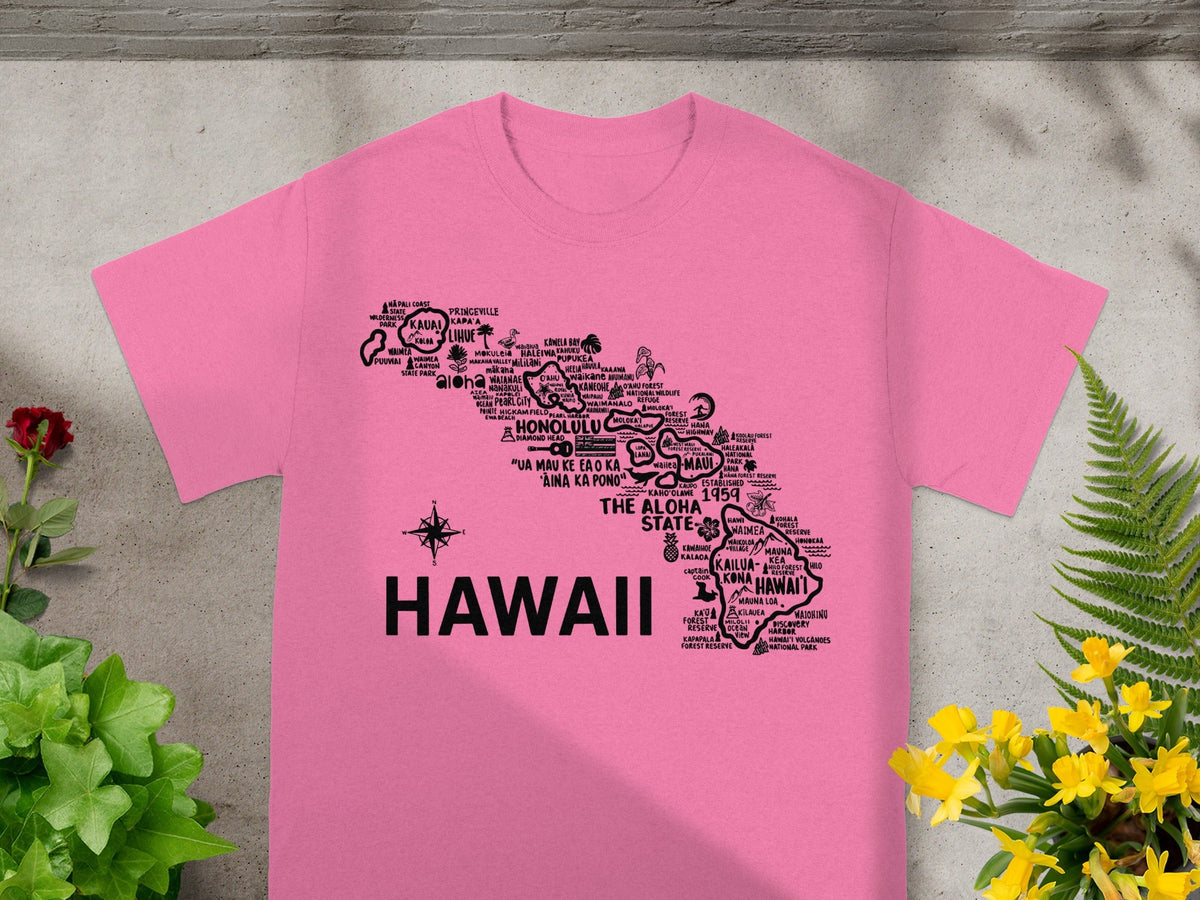 Hawaii Map Design Pink Colored T-Shirt Product