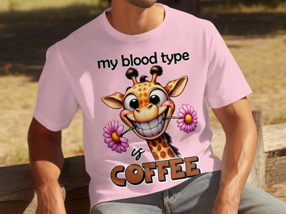 My Blood Type Is Coffee Funny Giraffe Graphic T-Shirt