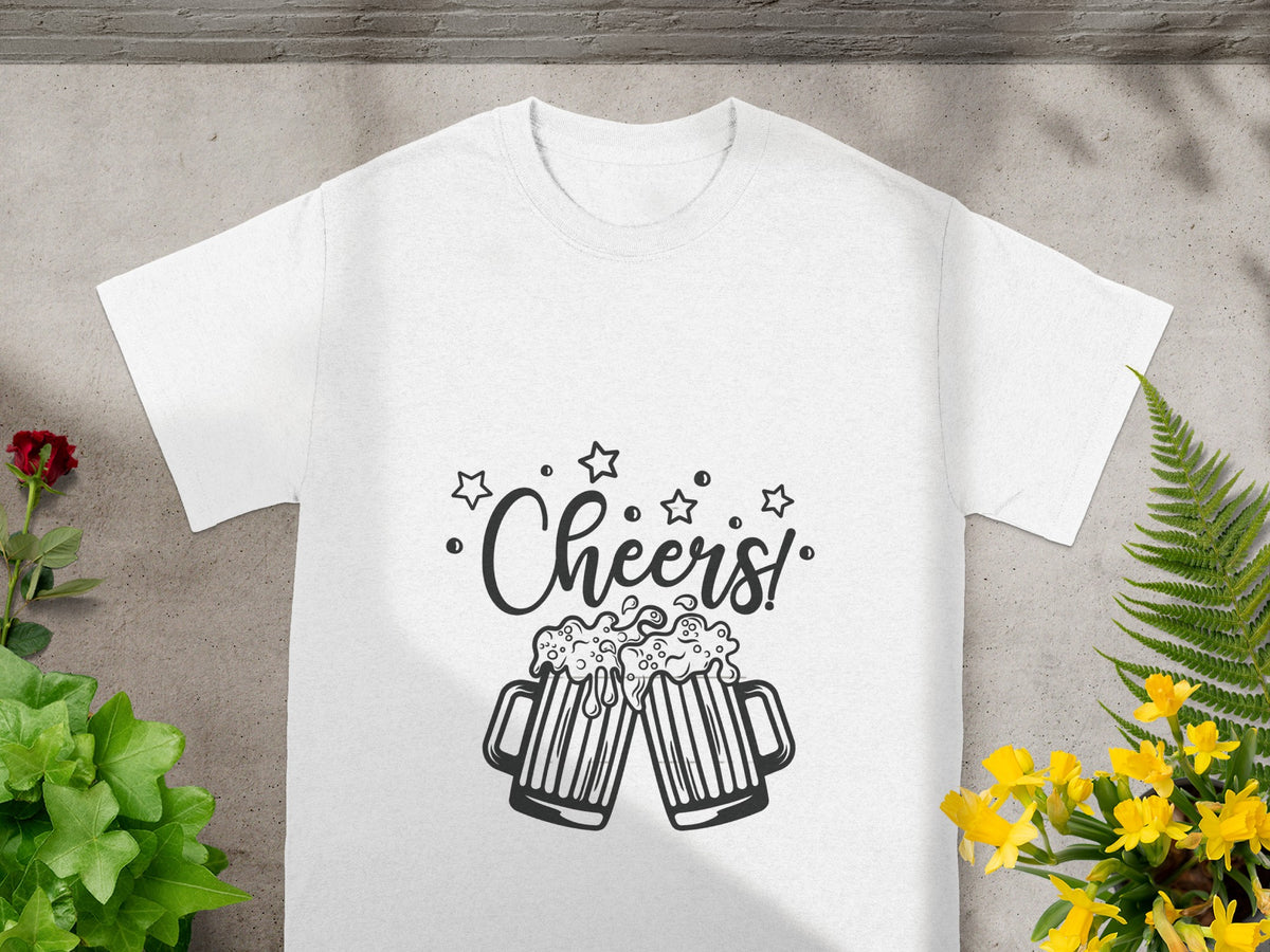 Cheers! Beer Mug Stars Graphic White T-shirt