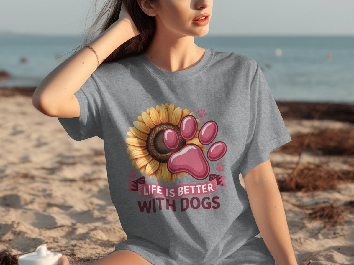 Life Is Better With Dogs Sunflower Paw T-shirt