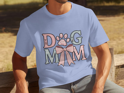 Dog Mom with Paw and Bow Print T-shirt