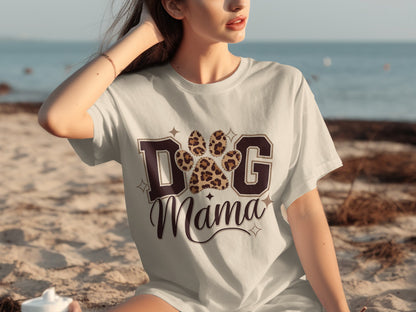Dog Mama Leopard Paw Print Graphic T-shirt