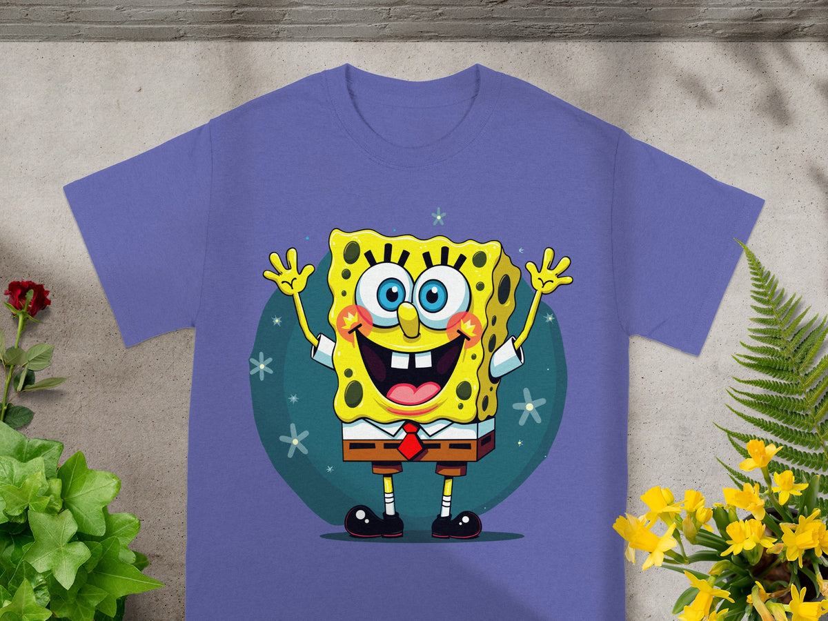 Purple t-shirt with Spongebob Squarepants graphic print.