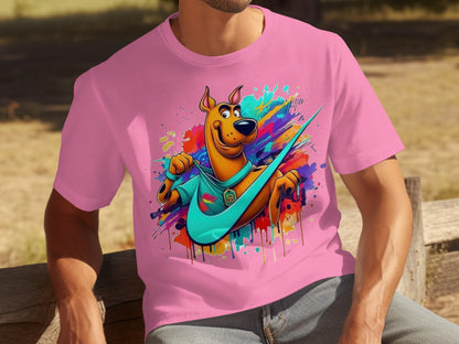 Vibrant Cartoon Dog with Paint Splashes T-Shirt