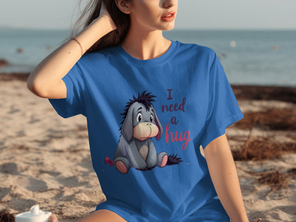 Blue T-shirt with I Need a Hug Eeyore Graphic Design