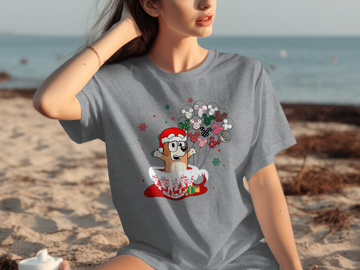 Cute Santa Dog with Balloons Christmas Graphic T-Shirt