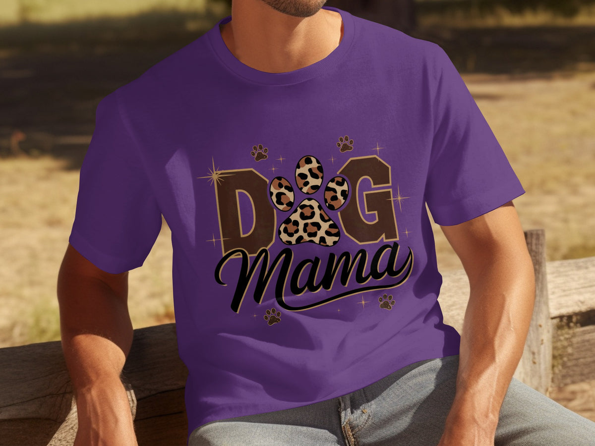 Purple Dog Mama Leopard Print Paw Design Shirt