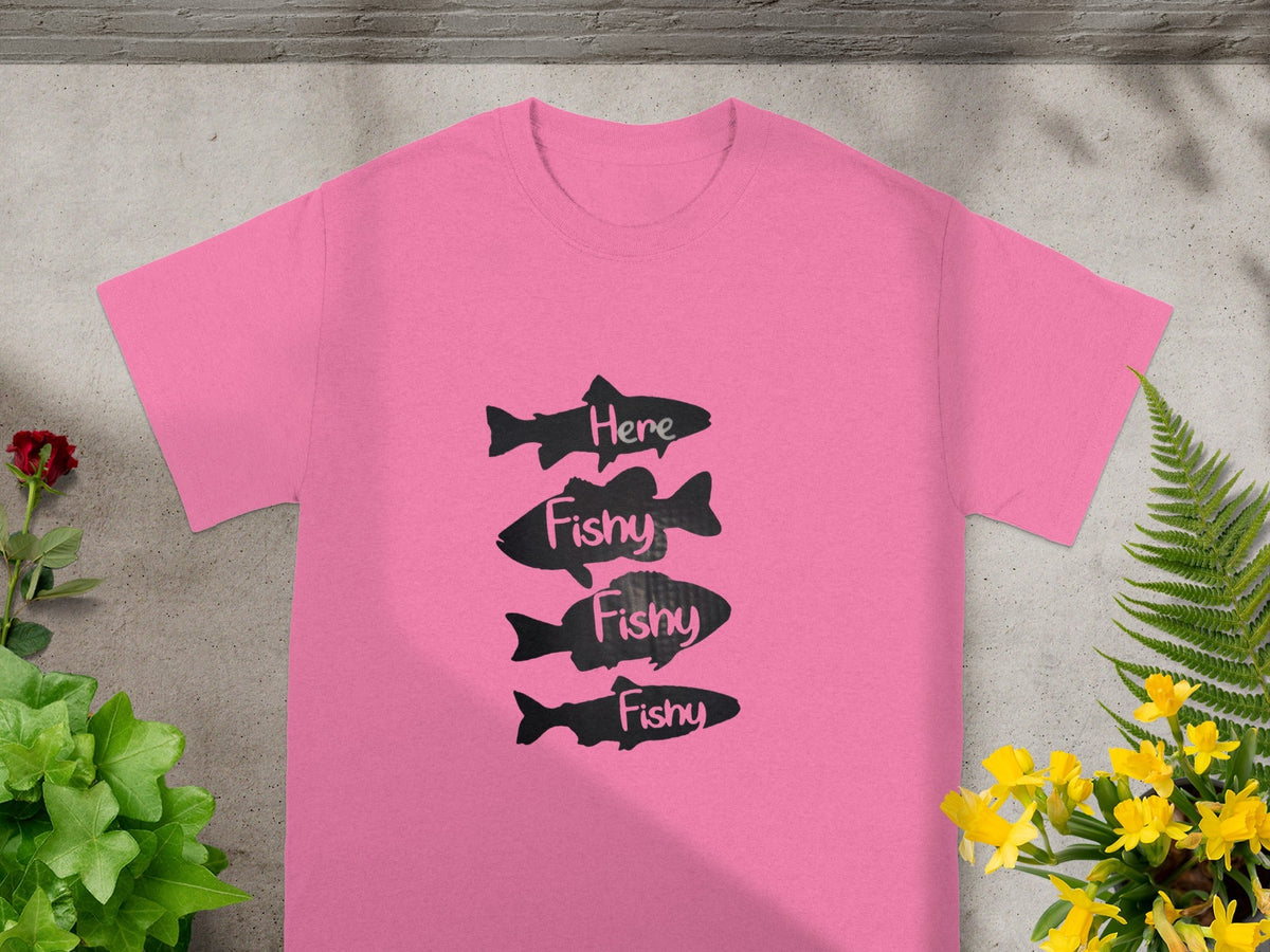 Here Fishy Fishy Fishy Pink Graphic T-shirt