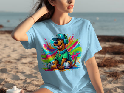 Colorful Hip Hop Dog Cartoon Graphic T-Shirt
