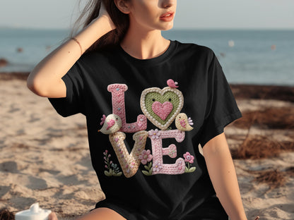 Cute Love and Birds Graphic Design T-shirt